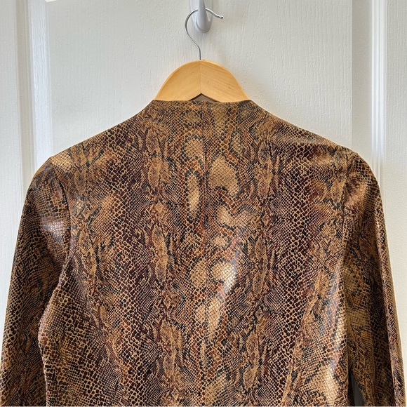 Zara Brown Snake Print Faux Suede Blazer Jacket Open Waterfall Collar Small - Picture 8 of 16